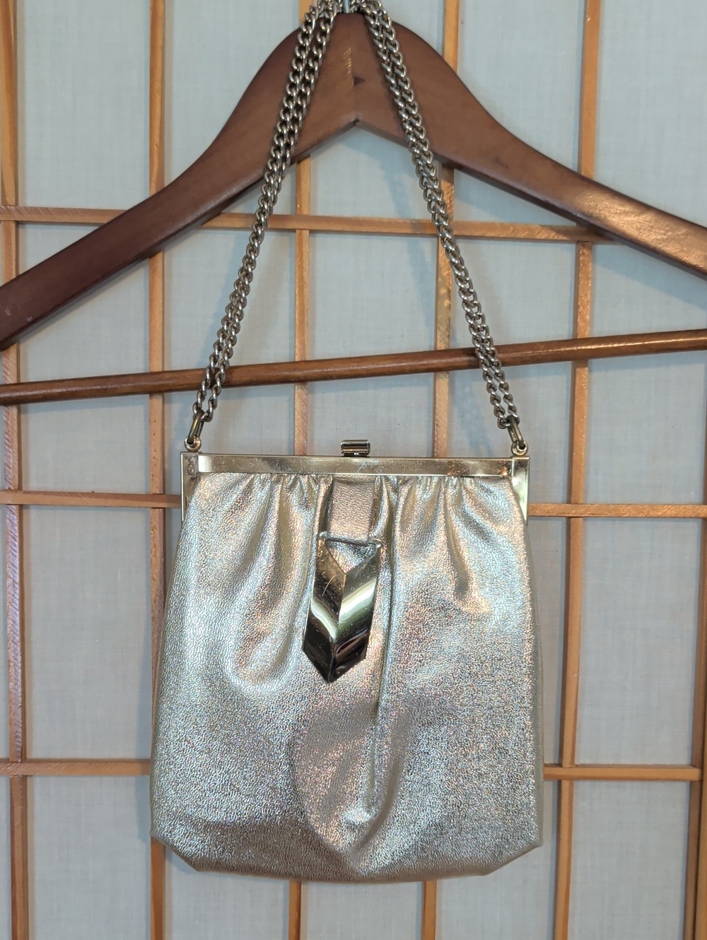 Vintage Gold Metallic Chain-Handle Women's Evening Bag